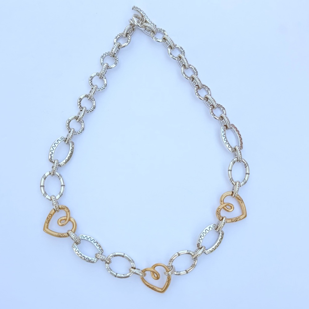Brighton Gold & Silver Heart Link Necklace - Two-Tone Women's Jewelry